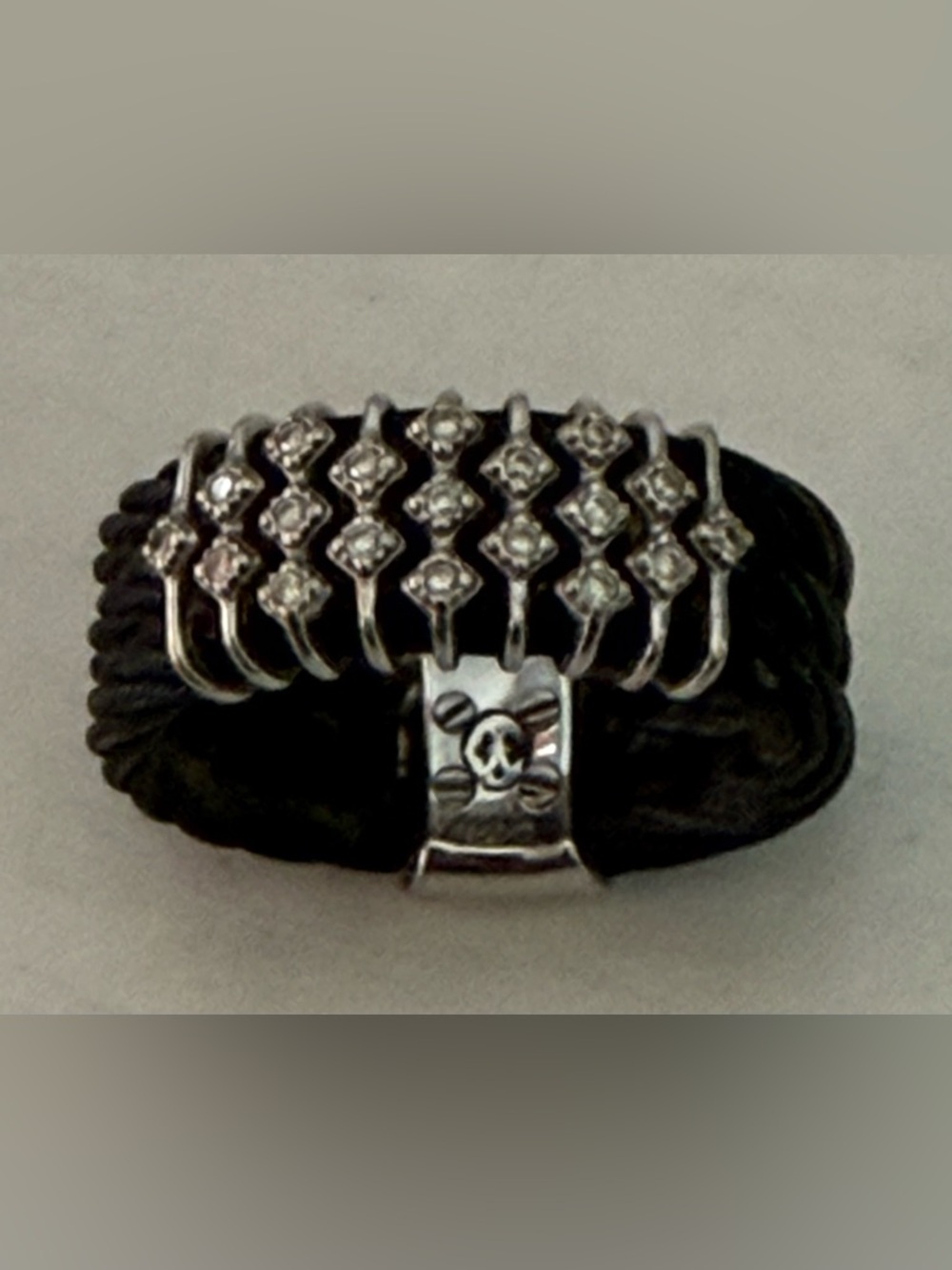 Charriol Black and Silver Twisted Cable Ring with Crystal Accents